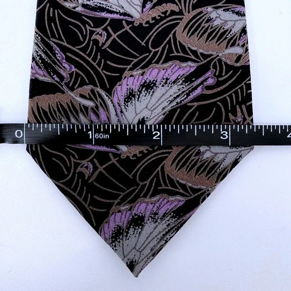 Vintage Giorgio Armani Cravatte Silk Tie Black Purple Butterfly Silk Italy 57L